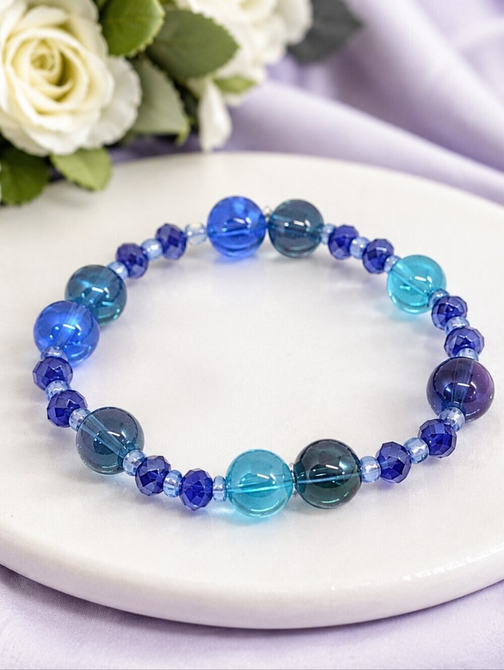 🌸2/$16🌸 Ocean Twilight Stretch Bead Bracelet – Blue Glass Beaded Bracelet